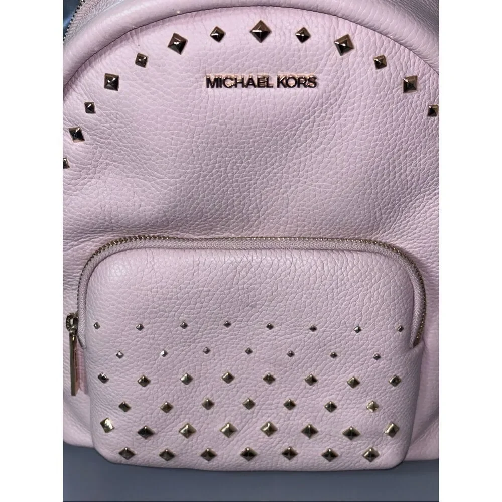 Michael Kors Medium Studded Pebbled Leather Backpack powder blush ballet pink